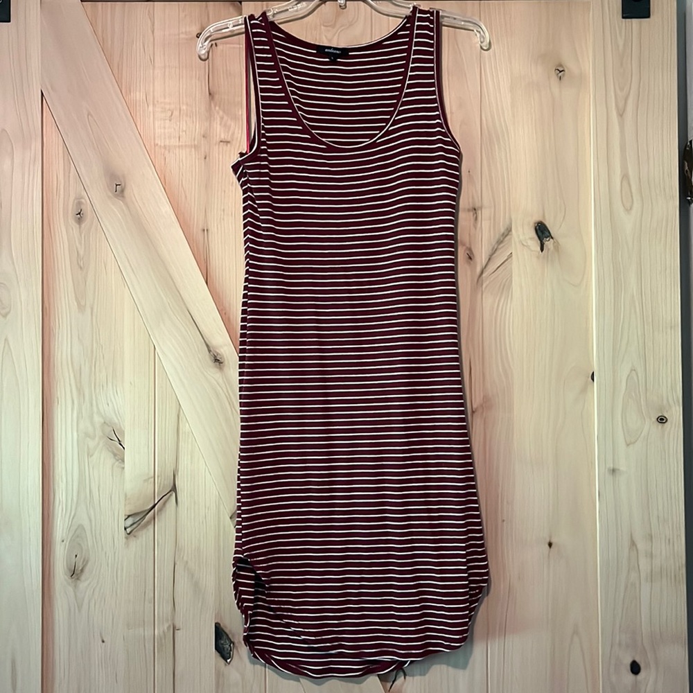 Burgundy Striped Jersey Ribbed Tank Bodycon Dress